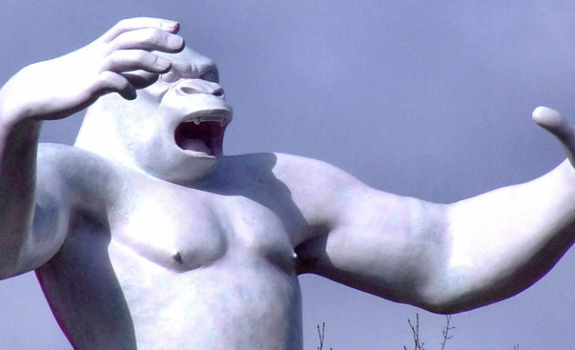 Statue of King Kong in a sort of singing pose